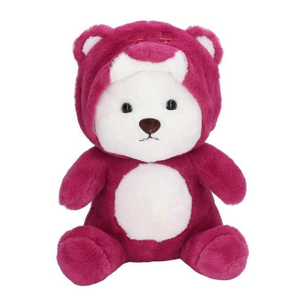 Cartoon Bear Plush Toy with Hat Kid Adult Cute Bear Stuffed Doll Throw Pillow Home Decoration Red 25.6in