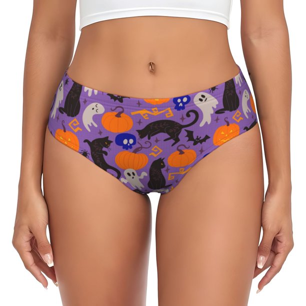 Balery Halloween Black Cats Ropa Interior de Algodón para Mujer con Dibujo – Braguitas Cómodas y Elásticas, Estilo Clásico-Large