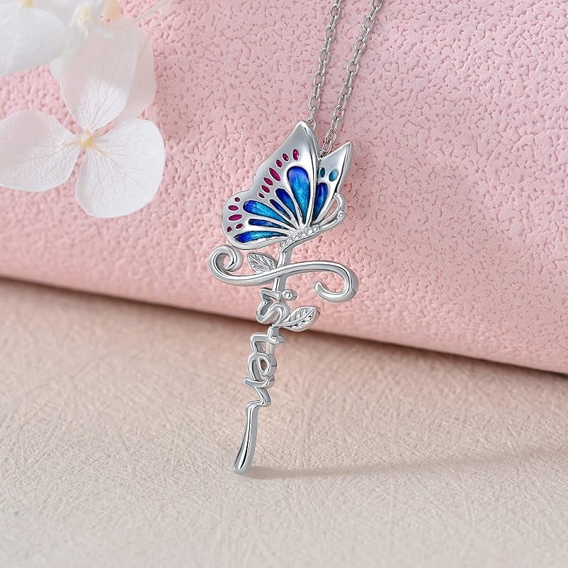 DVEATR Sterling Silver Sunflower & Rose Flower Butterfly & Lotus Pendant - Sister & Friendship Gift for Women