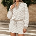 thumbnail image 2 of Arlun Womens Striped 2 Piece Outfits Casual Sweatshirt Skirt Set V-Neck Long Sleeve and Stretch Short Skirts Loose Fit Soft Comfy Workout Matching Loungewear Sets 2-Khaki XL, 2 of 6