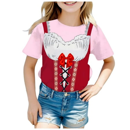 

Kids s Tops Summer Loose Fitting Tee Shirt Top Girls Fashion Festival Printed Round Neck Short Sleeve Casual T Shirt Top Sofe Comfortable Casual Kids Baby Party Tshirt 6-7 Years