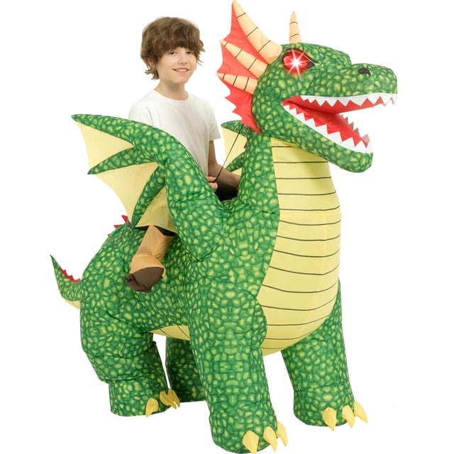 Disfraz Inflable de Dragón con Luz LED - Talla Única para Niños 100-125 cm, 4-6 Años