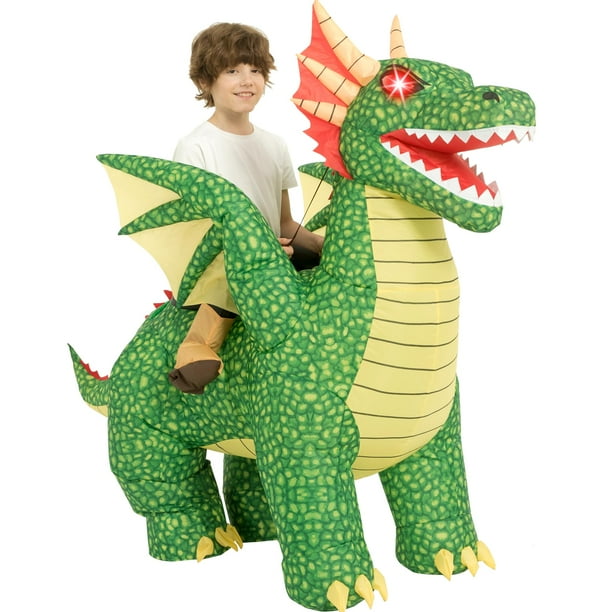 Disfraz Inflable de Dragón con Luz LED - Talla Única para Niños 100-125 cm, 4-6 Años