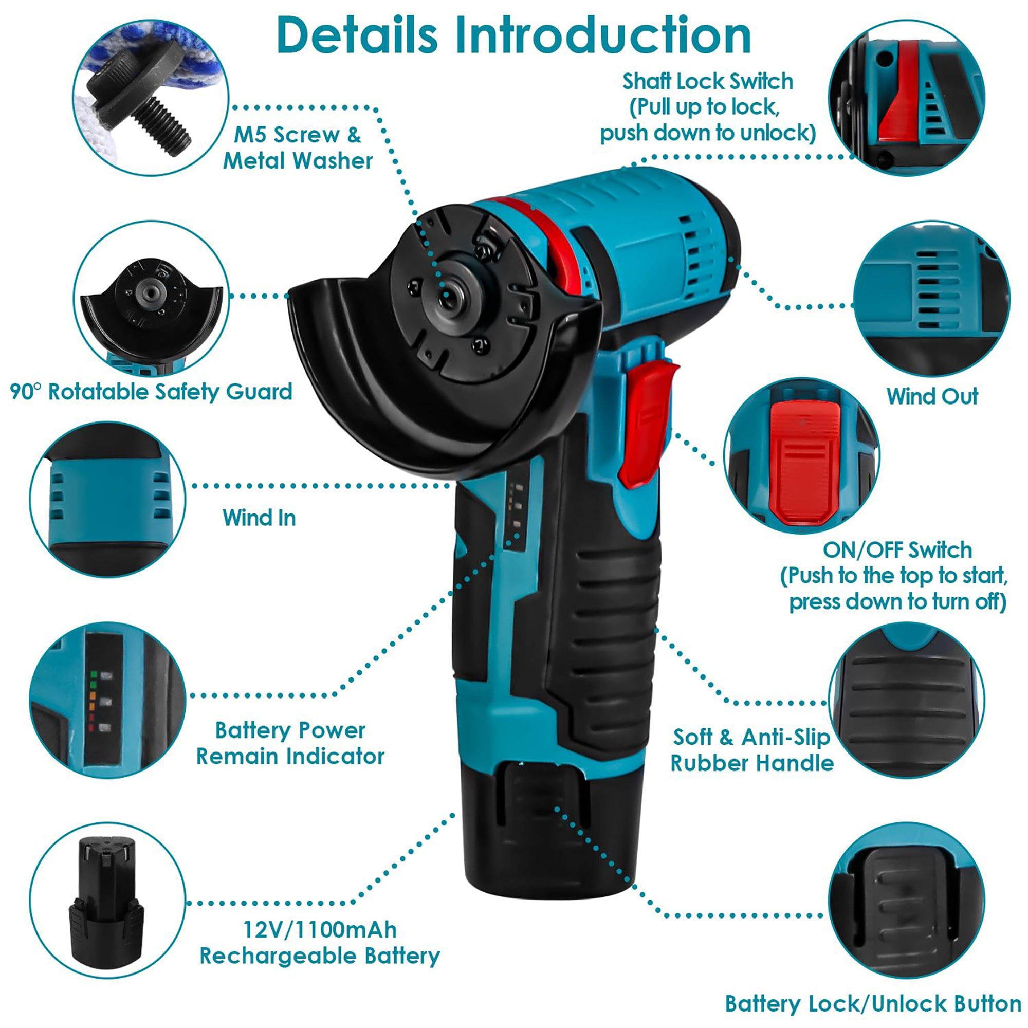 Cordless Mini Angle Grinder Kit – 12V Rechargeable, Cutting Wheels & Sanding Disc, Compact for Metal, Tile & Wood