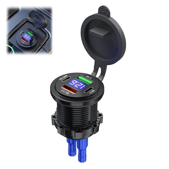 4-Port USB Car Charger, Dual PD 30W Type-C   QC 3.0 USB-A, Fast Charge for Phone Tablet