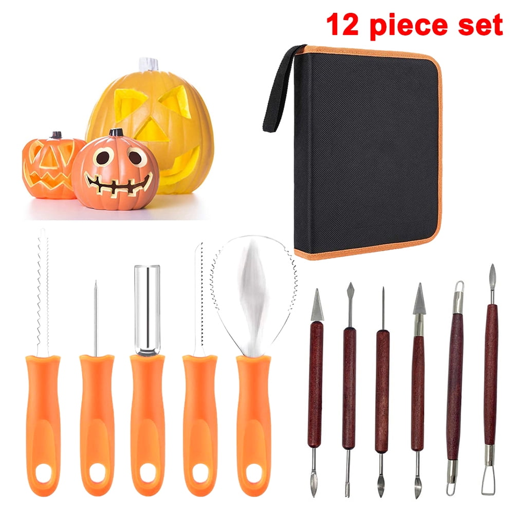 Pumpkin Carving Kit with a Skull Storage Carrying Bucket Includes 11 Pcs Stainless Steel As a Carving Set for Pumpkin Halloween Decoration Kit Easily Sculpting Jack-O-Lanter Halloween Set