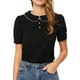 thumbnail image 1 of Blusa de manga corta con cuello Peter Pan y ribete en contraste para mujer Negro L, 1 of 4