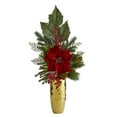 thumbnail image 3 of Nearly Natural 32" Poinsettia Berries Pine & Pinecone Arrangement in Gold/Red, 3 of 4