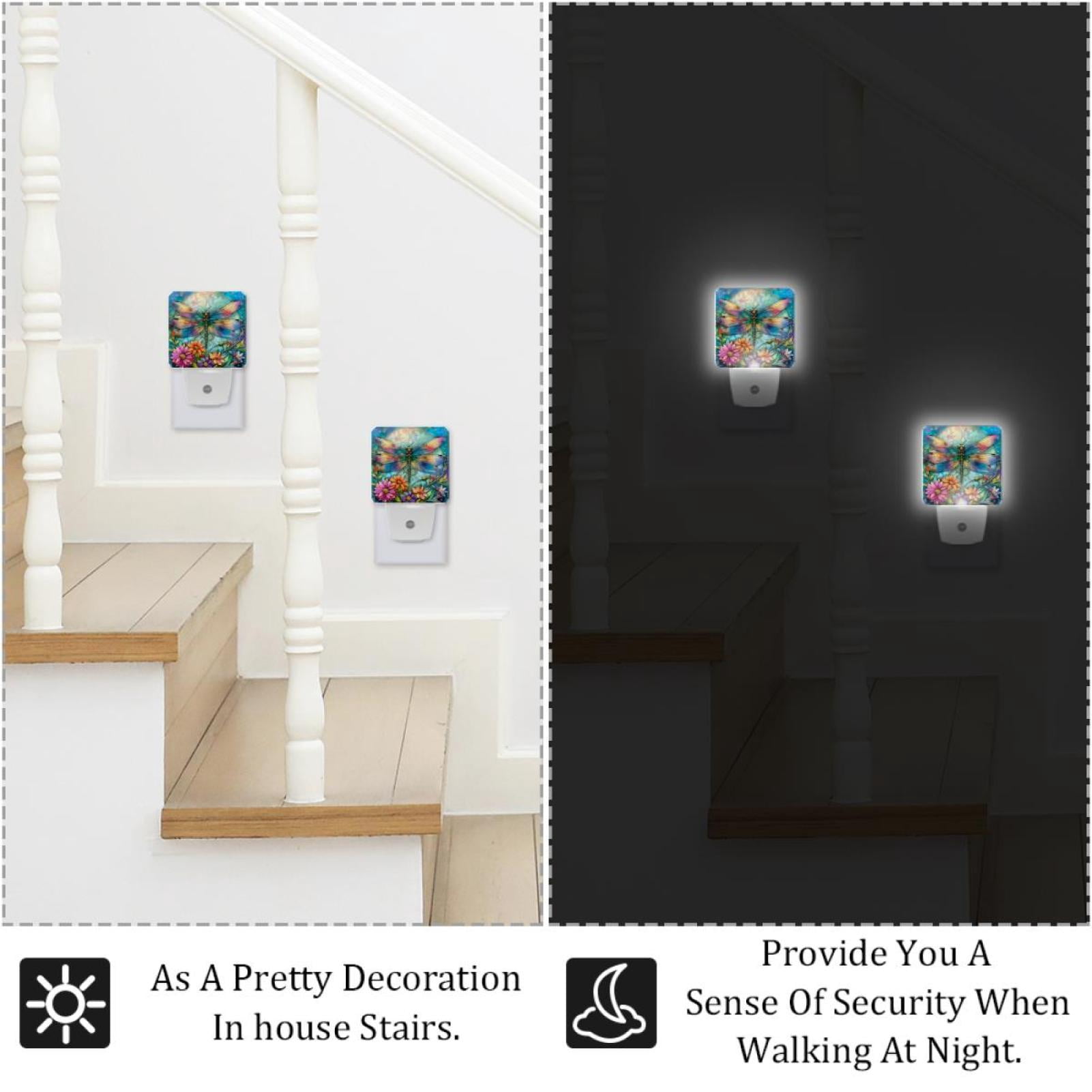 PhooArto Dragonfly and Flower Plug in LED Night Light Auto Sensor Dusk to Dawn Decorative Night for Bedroom, Bathroom, Kitchen, Hallway, Stairs, Baby's Room, Energy Saving