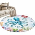 thumbnail image 2 of Octopus Coastal Round Area Rug 4 FT, Non Slip Indoor Outdoor Rug, Blue Nautical Summer Beach Ocean Washable Soft Circular Carpet Non-Shedding Floor Mat for Coffee Table Nursery Foyer Balcony, 2 of 8
