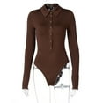 thumbnail image 3 of Women's Fashionable Temperament Polo Collar Half Button Slim-fit Long-sleeved Jumpsuit, 3 of 10