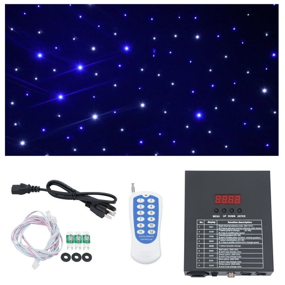 110v LED Star Stage Backdrop Curtain White & Blue Starlight Sky Background with Remote for Outdoor, Indoor