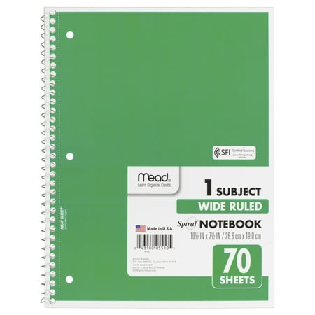Mead Spiral Notebook 1 Subject Wide, Green