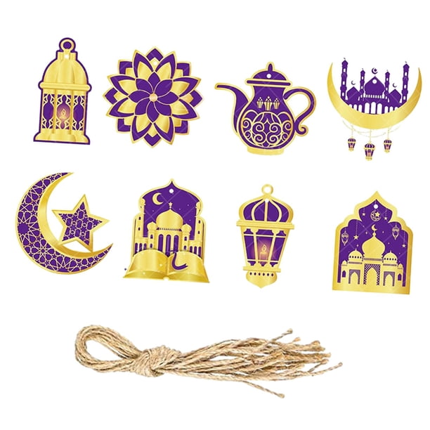 8 piezas de adornos colgantes Eid para Ramadán, para bodas en el patio trasero violeta y oro