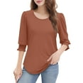 thumbnail image 6 of bbyeadc 3/4 Length Sleeve Tops for Women 2025 Round Neck Puff Cuff Pleated Shirts 3/4 Sleeve Dressy Casual Loose Fit Trendy T-Shirt Blouses Summer Basic Business Tshirts Clothes, Coffee M, 6 of 7