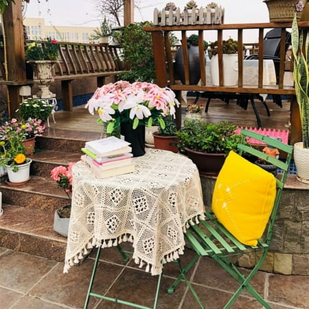 Namzi-b rural crochet tablecloth, table cloth, woven tablecloth, hollowed out tablecloth, piano towel, shooting prop, knitted tablecloth (white tassel, 200 * 140cm)