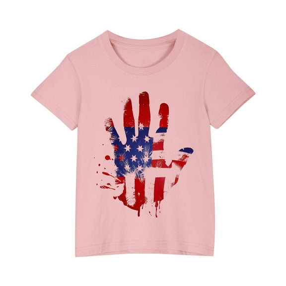 GERsome Boys Girls 4th of July Short Sleeve Crew Neck T-Shirts Unisex Kids American Flag Graphic Tee Funny USA Patriotic Tops, Sizes 3-4 Years