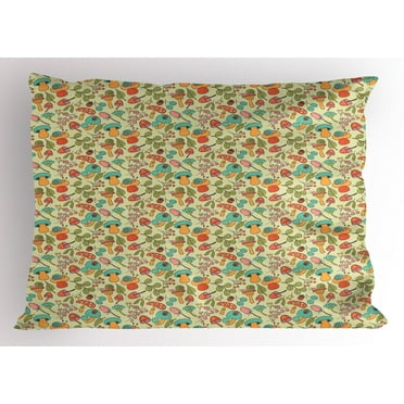 Ambesonne Ladybugs Pillow Sham, Cartoon Style Woodland, 26" X 20", Multicolor