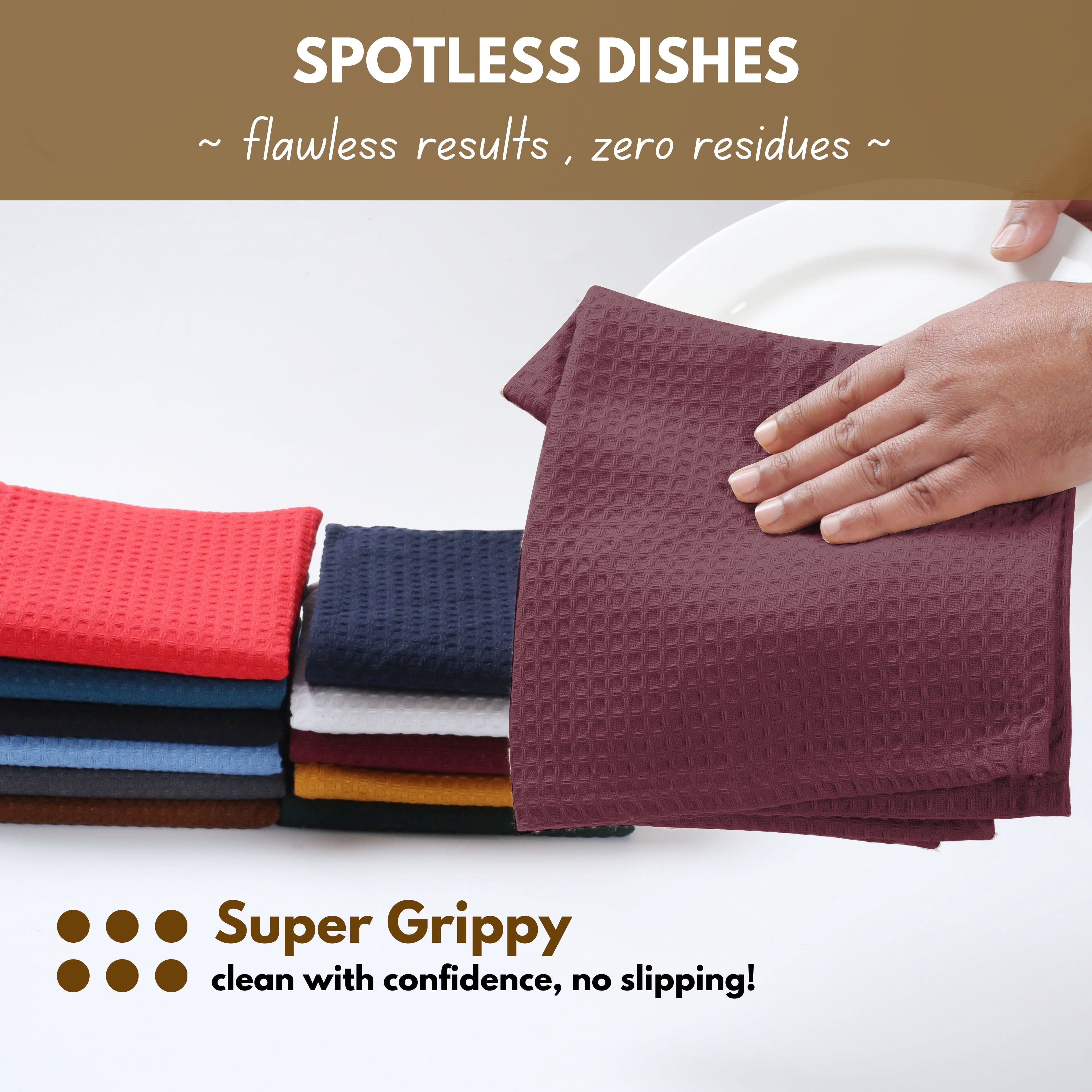 Native Fab 12 Pack Waffle Kitchen Towels - Soft Dish Cloths for Cleaning Drying - Burgundy Wine