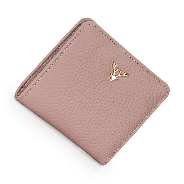 Qarigey Mini billetera corta y delgada para mujer, monedero con botones de ciervo, bolso suave de Color sólido, tarjetero plegable de cuero Carteras Púrpura