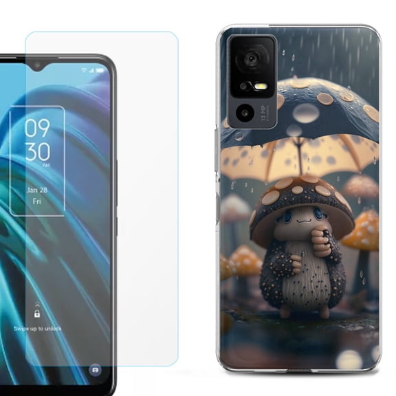 OneToughShield ® for TCL 40 XE 5G Shockproof Fashion Phone Case, with Tempered Glass Screen Protector - Frog n Mushroom