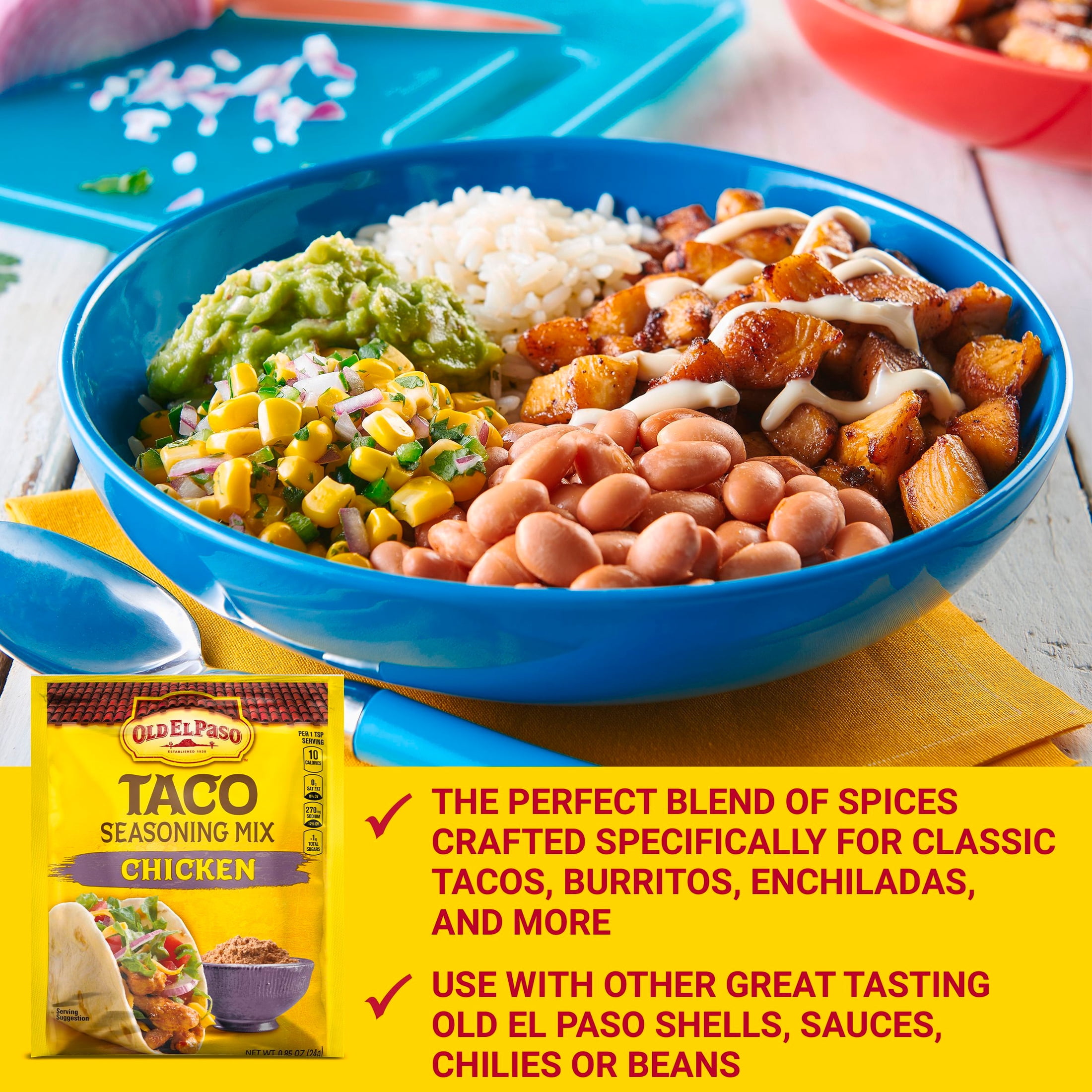 Old El Paso Chicken Taco Seasoning Mix, Meal Prep, Spices and Seasonings, 0.85 oz Packet