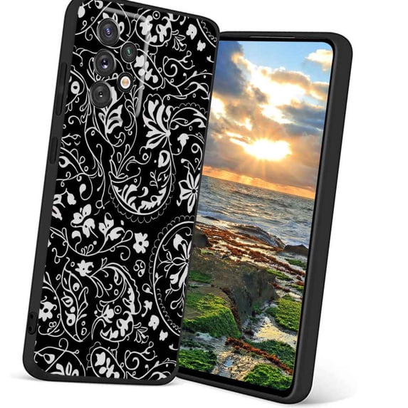 Black-white-elegant-Boho-Paisley-MagSafe-s-Floral-Pretty-Aesthetic-and-max-14 Phone Case, Degined for Samsung Galaxy A72 5G Case Men Women, Flexible Silicone Shockproof Case for Samsung Galaxy A72 5G