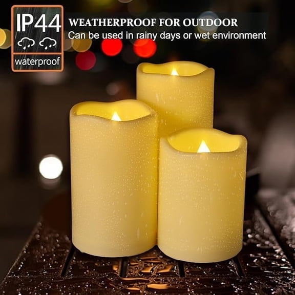 ZHIGAO Duoli Flameless Candles Ivory Battery-Powered LED Outdoor Waterproof with Remote Control Timer 3-Piece