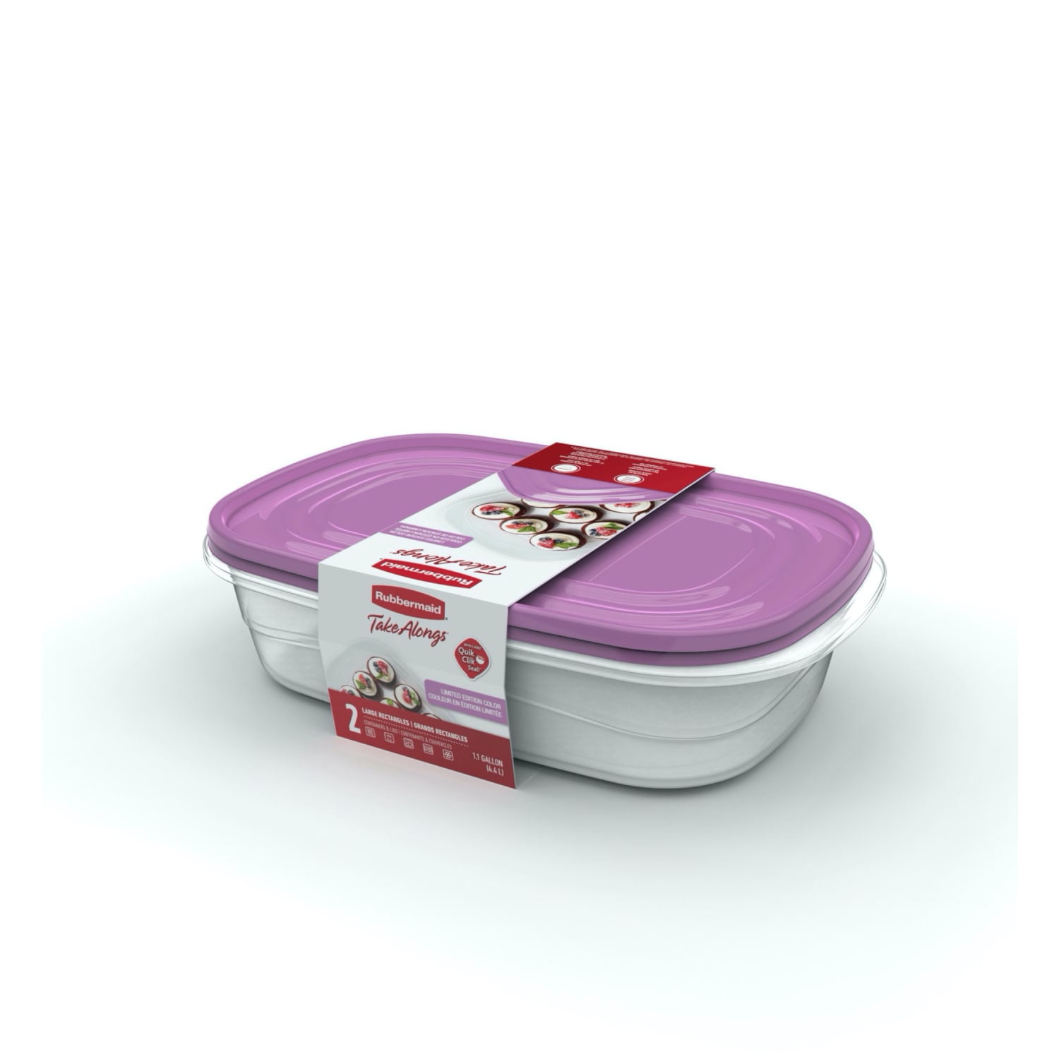 Rubbermaid TakeAlongs 4.4-Litre (1.1 Gal.) Rectangular Food Storage Containers, Special-Edition Orchid Purple, 2 Pack