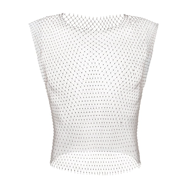 Combinación de chaleco hueco con cuello cuadrado y red de pesca con diamantes de imitación sexy para hombre de discoteca