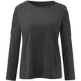 thumbnail image 5 of Gray Womens Tops Women's Round Neck Solid Color Hollow Stitching Long Sleeved T Shirts for Women, 5 of 5