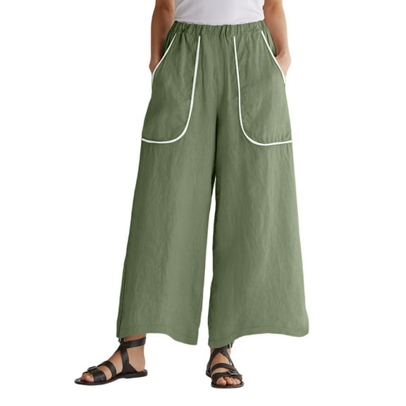 Xyxonk Wide Leg Pants for Women High Waisted Button Flowy Pants Casual Summer Solid Color Dress Pants Trousers with Pockets, Army Green L