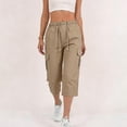 thumbnail image 4 of cocolona Womens Summer Casual Cargo Capri Pants Elastic Waist Drawstring Wide Leg Outdoor Hiking Cropped Pants with Pockets, 4 of 5