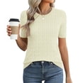 thumbnail image 4 of Delayuji Women's Short Sleeve Knitted T-Shirt Fashion Solid Color Crew Neck Elegant Lightweight Pullover Top Spring Summer Outfit, 4 of 5