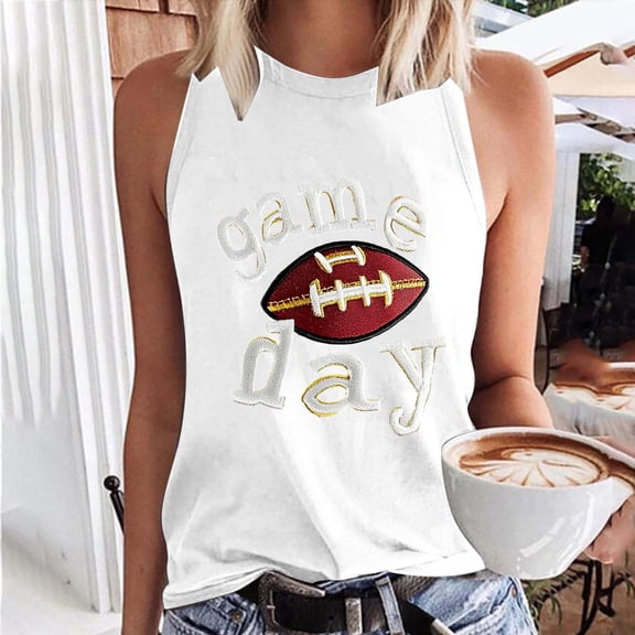 NTACZA Womans Tops Graphic Game Day Tank Tops Sleeveless Football Loose Shirts for Women L