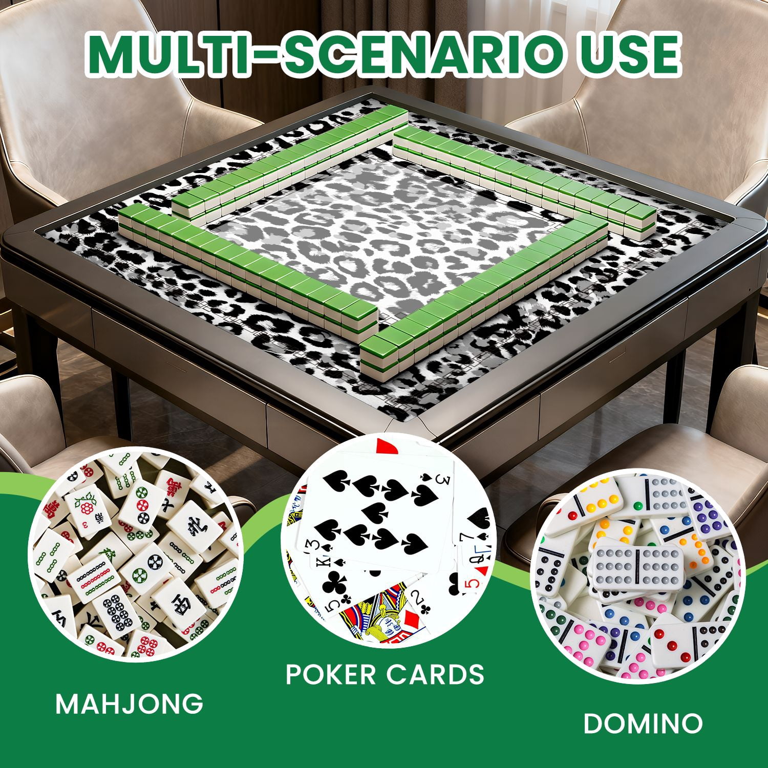 Mahjong Mat 31.5" x 31.5" repeating seamless snow leopard white leopard Non-Slip Noise Reduction American Mahjong Tiles Table Cover for Dominoes Poker Card Board Games Gift