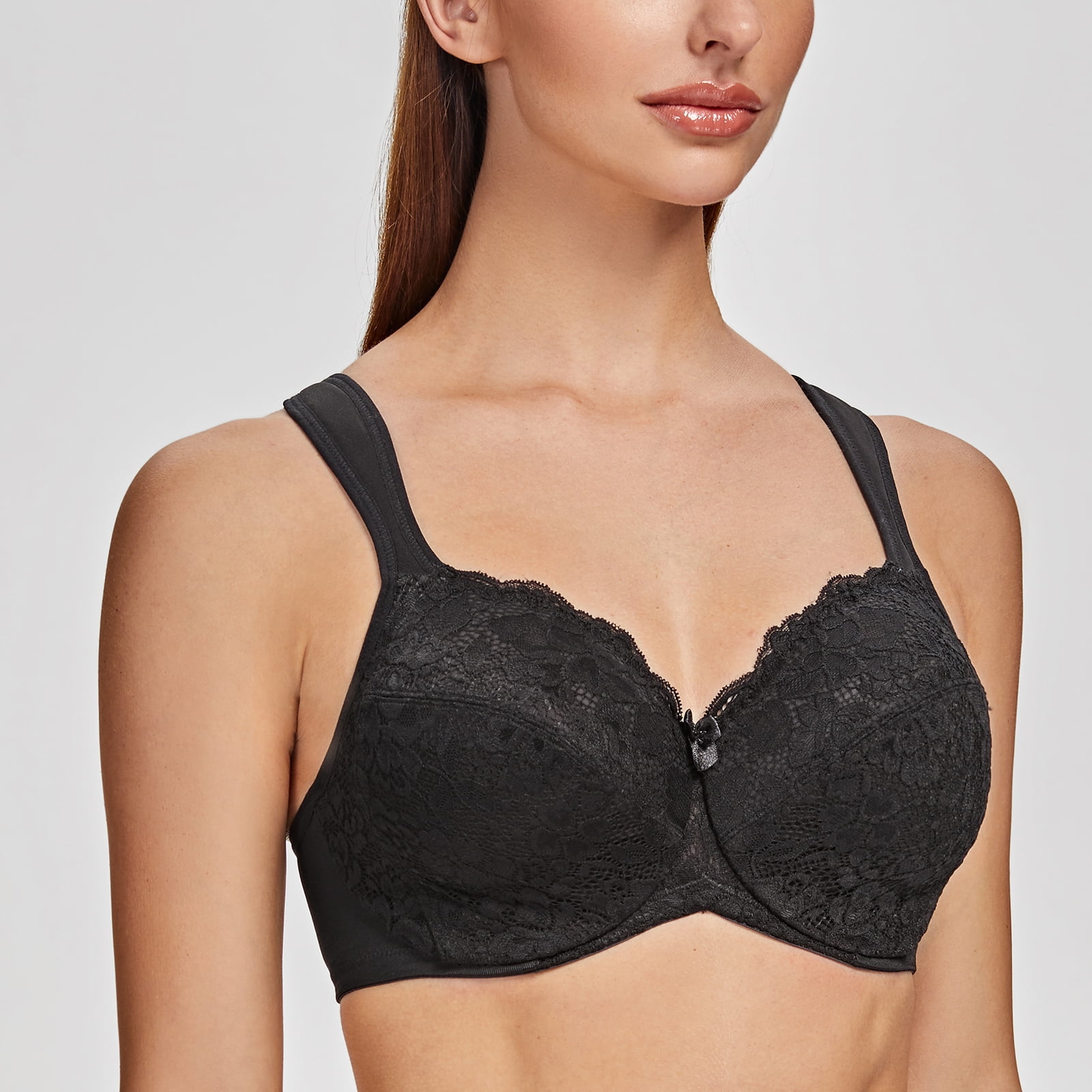 MELENECA Women's Floral Lace Non-Padded Minimizer Full coverage Underwire Bra Black-Lace 34DD