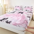 thumbnail image 4 of Castle Fairy Elegant Parisian Tulle Gown Queen Sheets 4 Pieces,Chic Black Bow High Heel Queen Sheet Sets,Pink Black White,1 Fitted Sheet, 1 Flat Sheet and 2 Pillowcases, 4 of 6
