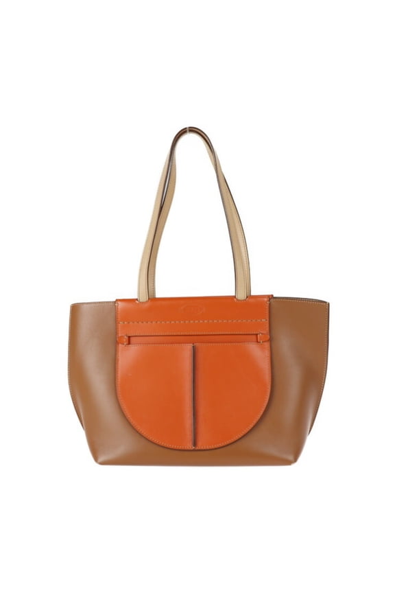 Pre-Owned TOD'S Tod's Tasca Tote Bag Leather Brown Orange Beige Shoulder