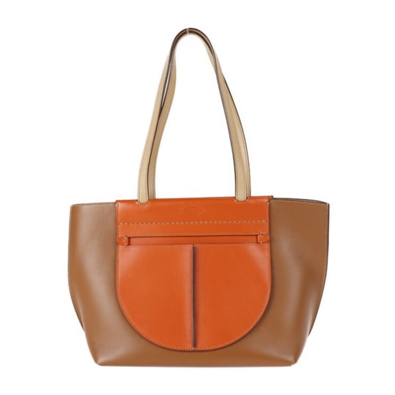 Pre-Owned TOD'S Tod's Tasca Tote Bag Leather Brown Orange Beige Shoulder