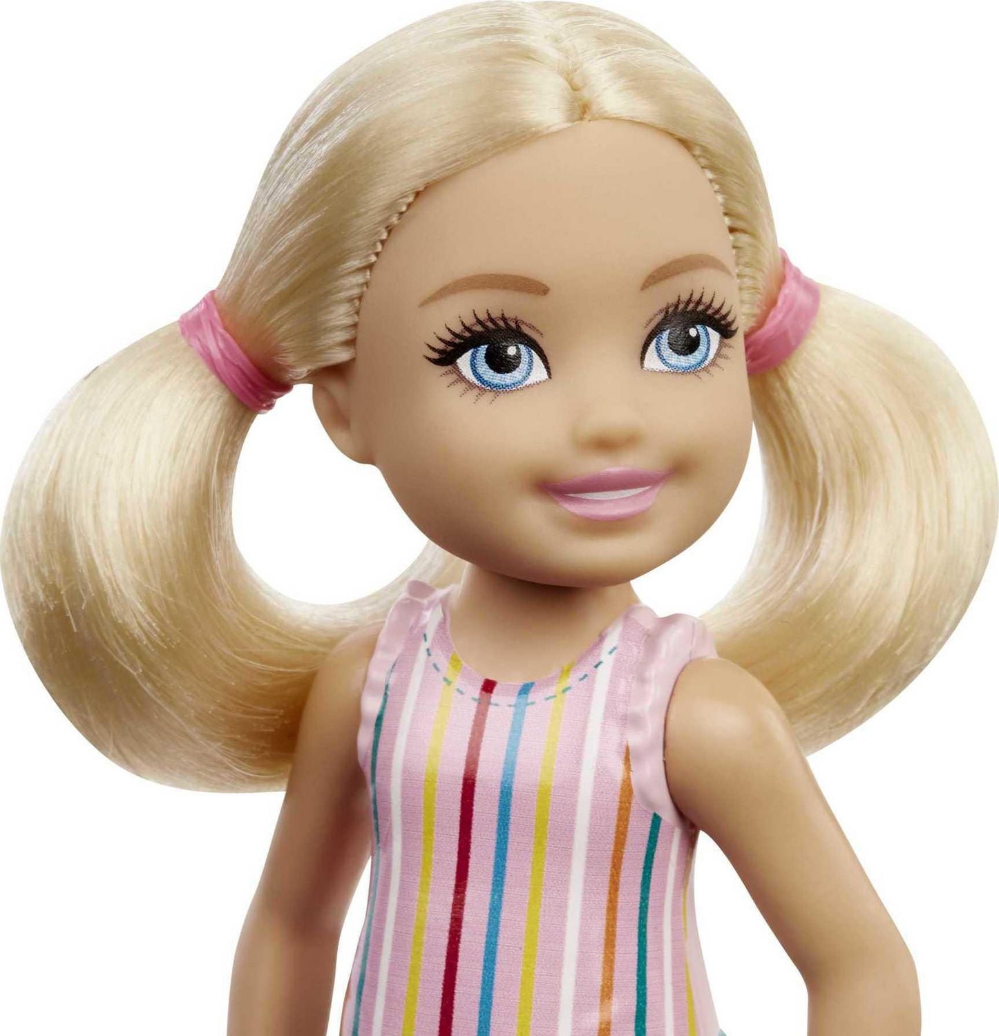 Barbie Chelsea Doll (6-inch Blonde) Wearing Skirt with Striped Print and Pink Boots, Gift for 3 to 7 Year Olds