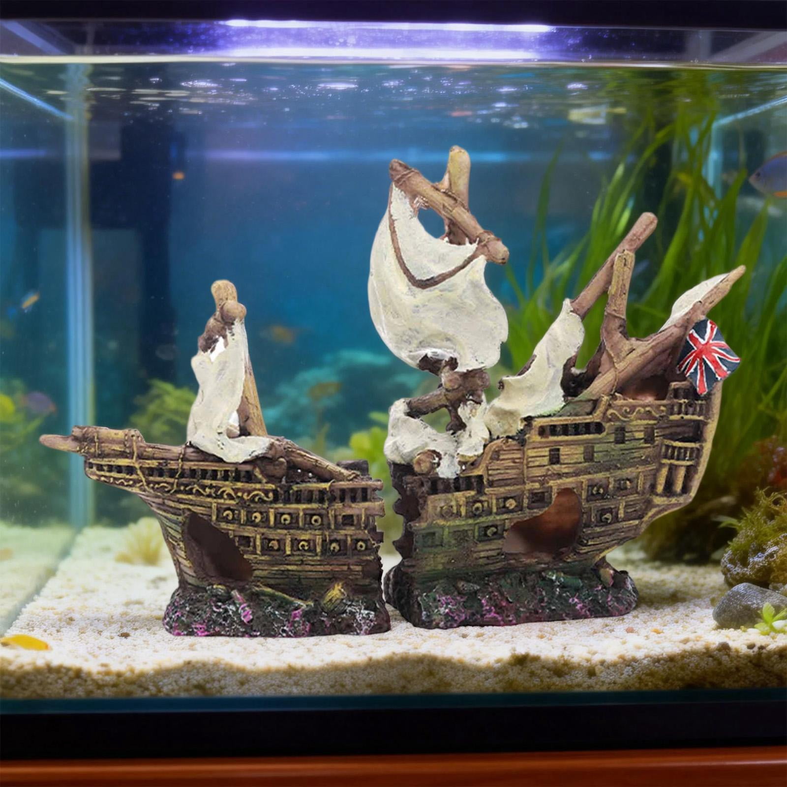 Bvdfgk Aquarium Ornament Wreck Hideout Ship Accessory Sunken Ship Resin for Fish Shrimp Style B