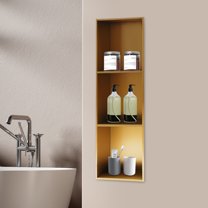 Recessed Bathroom Shower Shelf, 3-Tier Stainless Steel Organizer, Space-Saving, Waterproof, Stylish Titanium Gold for Shower, Kitchen & More