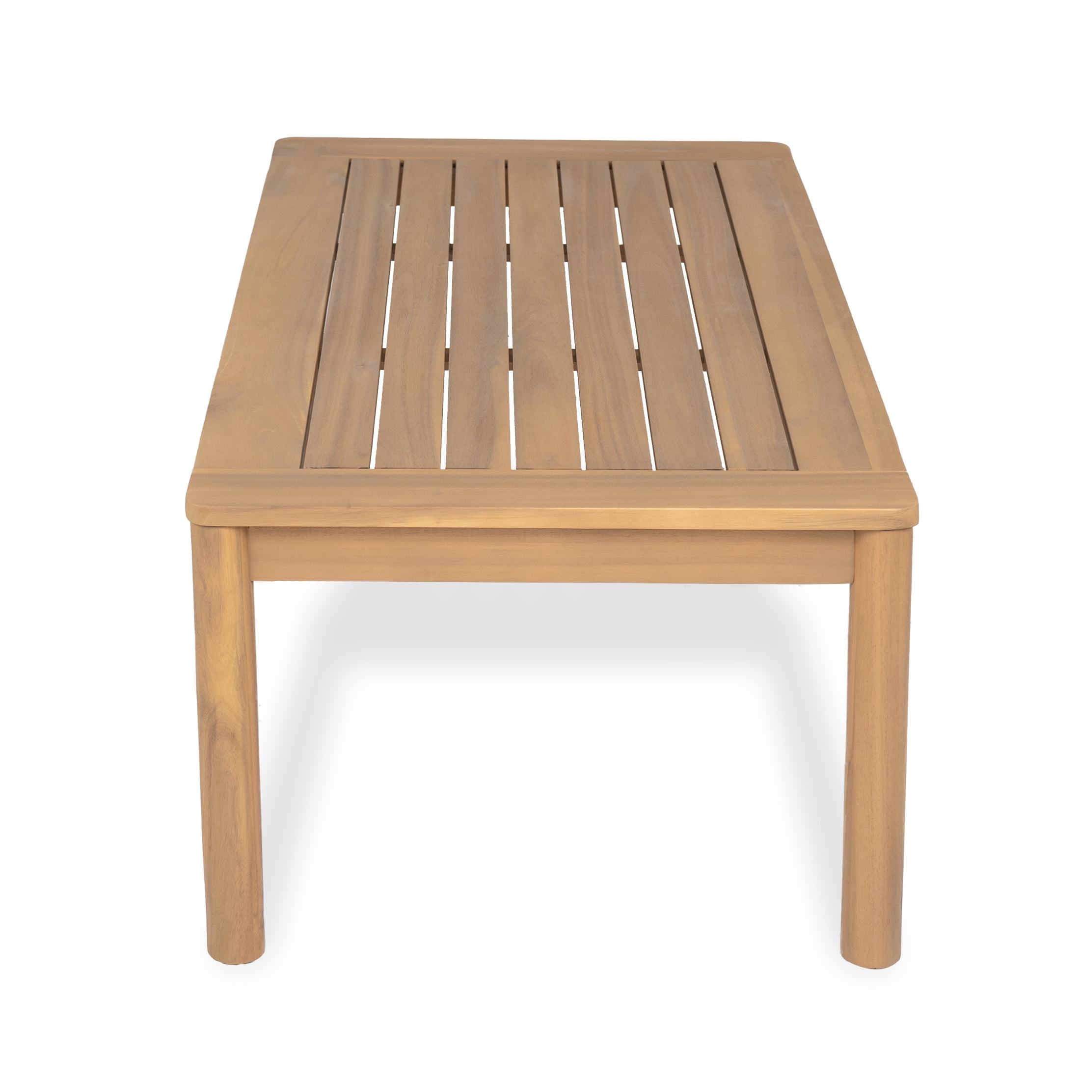 Christopher Knight Home Outdoor Loveseat with Coffee Table, Curved Backrest and Slatted Seat, Beige Cushions