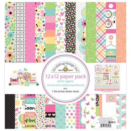 Doodlebug Double-Sided Paper Pack 12"X12" 12/Pkg-Hello Again