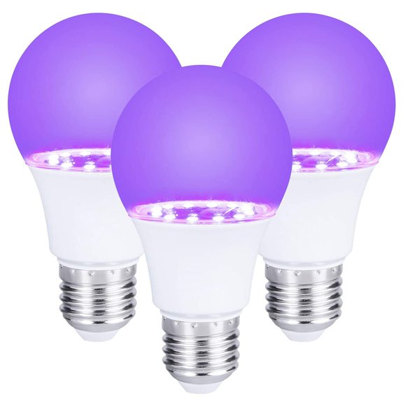 Rosnek LED Black Lights Bulb 9W A19 E26 E27 UV Blacklight Bulb UVA Level 395-400nm, Glow in The Dark for Blacklights Party, Body Paint Fluorescent Poster Neon Glow, 3 Pcs