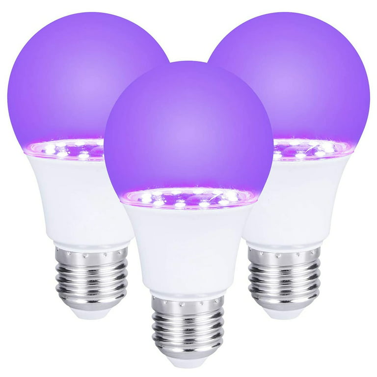 Rosnek 9W UV Black Lights Bulb, A19/e26/e27 Ultraviolet Bulb Neon Glow, for Party Halloween Fluorescent Decor, 1/2/3/4/6Pcs, Men's, Purple
