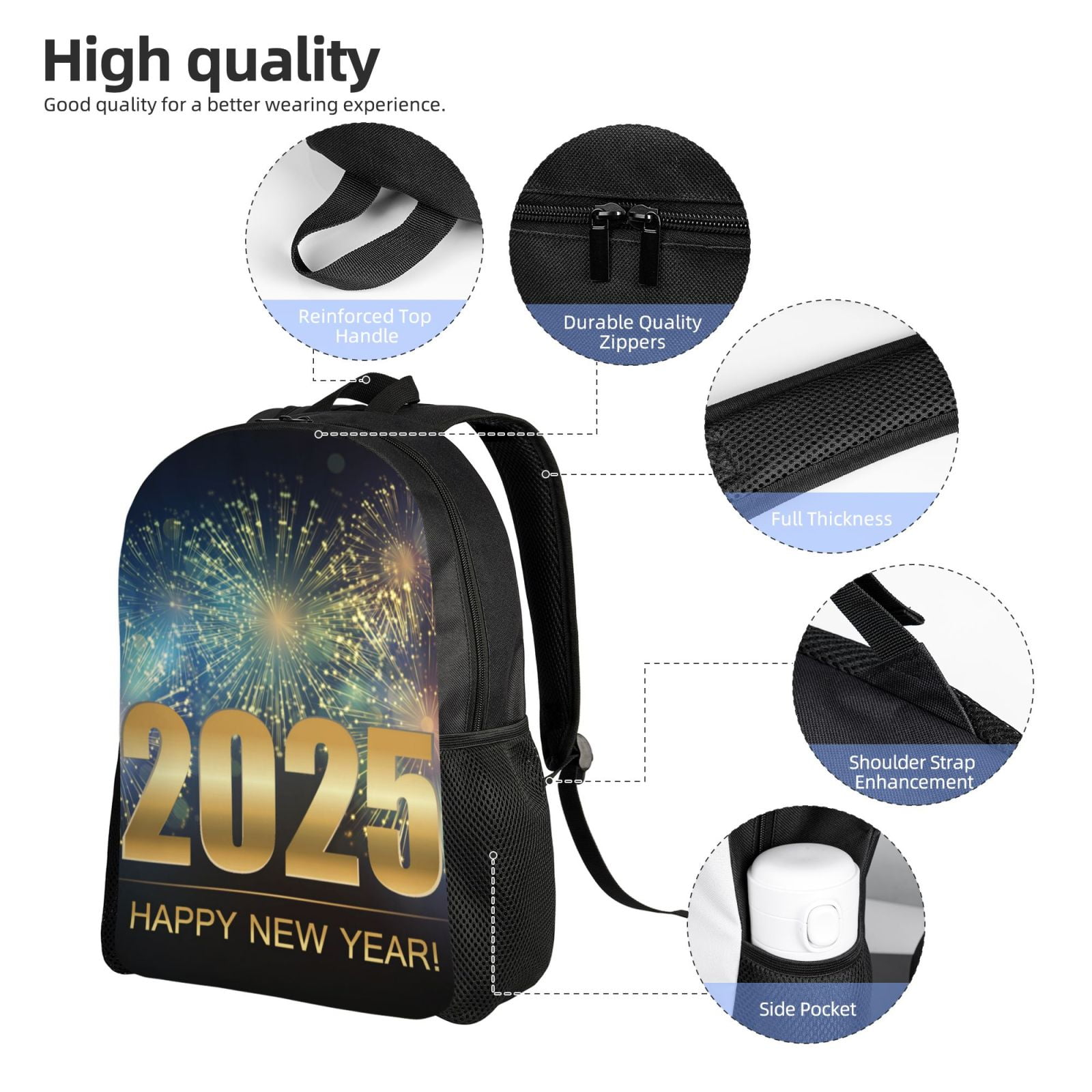 Xecao 2025 New Year 5 Print School Backpack with Laptop Compartment Small Travel Laptop Backpack for Women Men Waterproof College Backpack Simple School Bag
