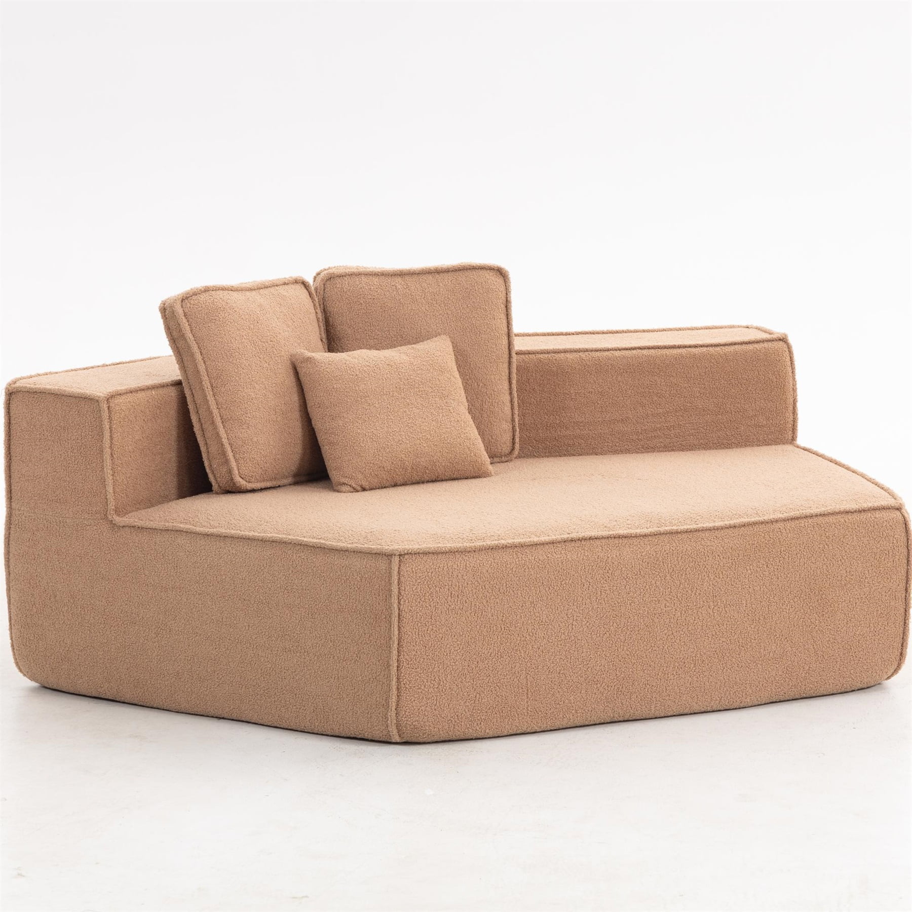 Hommoo Teddy Fleece Single Sofa Chair,Compressed Modular Floor Couch with Wide Seat and 3 Back Cushions, Soft All-Foam Support, Cozy Lounge Chair for Home, Kids & Pets, Left Side, Brown