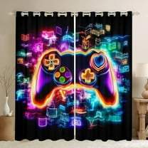 Erosebridal Neon Gamepad Curtains for Living Room, Futuristic Geometry 30%-50% Blackout Curtains Set of 2 (38x45), Modern Video Gaming 30%-50% Black Out Curtains, Window Curtains Room Decorative